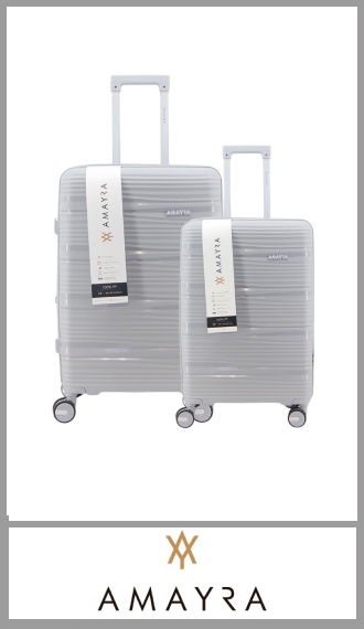Juego de 2 valijas AMAYRA de PP ( prolipropileno). Cuenta con 4 ruedas 360º que le permite moverse en todas las direcciones sin problemas. Fabricdas en material abs, material rígido pero con resistencia a los golpes. Set por 2 piezas de 20 y 24 pulgadas. Carro reforzado y manija extensible. Pack por set 2 piezas