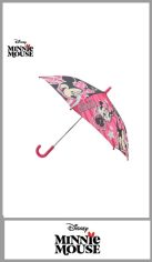 Paraguas DISNEY para niño de apertura manual resistente al viento, en tamaño largo, con mango plástico, windproof, con diseño de MINNIE MOUSE Varillas negras. Pack por unidad.