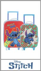 Set de dos valija de STITCH 14 y 16  pulgadas semi rigidas.
Contienen dos ruedas reforzadasy carro reforzado con manija extensible.
 Medidas :
14 37x27x14
16 42x30x16
Pack por unidad.