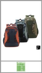 Mochila street wear de lona combinada contiene dos divisiones amplias, dos bolsillos frontales con cierre y dos bolsillos exteriores laterales de red porta botellas. Manija acolchonada y detalles en goma. Tamaño:  45cm x 32cm x 17cm
 Pack por unidad.