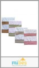 Juego de sabanas MI-BES en algodón y poliester para cuna, colores surtidos, sabana superior estampada de 1.40 x 0.83 e inferior lisa ajustable de la misma medida y funda de 0.34 x 0.23. Pack por unidad.