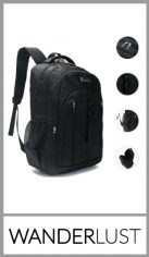 Mochila WANDERLUST PORTANOTEBOOK para hombre medida 47cm x 33cm x 16cm. Una división, tiracierres personalizado, bolsillo portabotellas, dos bolsillos frontales con fuelle y hebilla