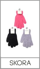 Guante tejido SKORA liso para mujer. En acrílico 100% liso. Pack por docena en perchitas listas para colgar, en colores surtidos como la imagen.