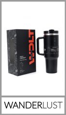 Vaso térmico WANDERLUST de acero doble capa. Autorizado INAL. Tapa a presión con silicona, con bombilla y manija de agarre. Incluye packaging y incluye stickers para personalizar. Capacidad: 1200ml. Pack por unidad en cajita individual.