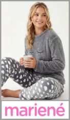 Pijama MARIENE en polar soft, para mujer, casaca lisa cuello redondo manga larga con aplique, pantalon largo estampado, en talles 1, 2, 3 y 4. Pack por unidad.