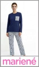 Pijama MARIENE en jersey de algodon estampado, casaca lisa con detalle de bolsillo estampado cuello redondo y pantalon largo full estampa, en colores surtidos y talles especiales 56, 58 y 60. Pack por unidad.