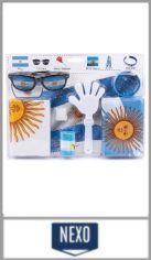 Set mundial Argentina de 6 piezas, listo para regalo, motivo mundial Argentina. El set incluye un par de anteojos, una bandera, una muñequera, una bufanda no tejida, una pulsera y una matraca. Precio por set de 6 piezas.