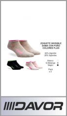 Zoquete Davor invisible de algodon con lycra en pack x 3 para mujer