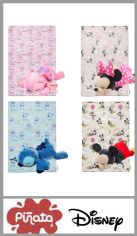 Almohadon con manta flannel PIÑATA con licencias DISNEY en diferentes personajes. Tamaño de la Manta: 150 x 120 cm
Tamaño del Almohadón: 45 x 35 cm
Composición: 100% Poliéster
Pack por unidad en bolsa  transparente de pvc flexible.