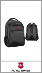 Mochila porta notebook ROYAL SWISS en Nylon premium color negro, con dos divisiones (una porta notebook hasta 16 pulgadas acolchonada) más otros tres bolsillos frontales con cierre y laterales. Excelentes detalles de terminación, con espaldar y correas acolchonadas. Tira para enganchar a la valija. Tamaño: 47cm x 37cm x 20cm. Pack por unidad.