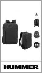 Mochila impermeable porta notebook HUMMER de 17 pulgadas, tela impermeable. 
Contiene dos bolsillos uno frontal y bolsillo grande en su interior contiene bolsillo portanotebook con espacio acolchonado y cierre con velcro, contiene dos bolsillos laterales para botella. 
Contiene tiras con tela mesh y espalda acolchonada. 
Contiene tela para sujecion para valija. 
Viene por unidad. 
Tamaño 42 x 30 x 11 cm 
Color igual a la imagen