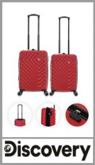 Juego de 2 valijas DISCOVERY rigidas, material ABS, apto cabina
Cuentan con 4 ruedas dobles spinner 360° desmontables, carro reforzado con manija extensible, con cierre expansible. 
Contiene un candado incorporado para cierre seguro, en su interior constiene sujecion y compartimiento interno con elastico y red con cierre.
Viene por set de 2 unidades 
Color igual a la imagen 
Tamaño igual a la imagen 20 y 19
