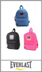 Mochila mini EVERLAST ultraliviana para actividades deportivas en general. Una división + bolsillo frontal con cierre. Medidas: 27cm x 19cm  x 10cm. Pack por unidad. Colores igual a la foto.