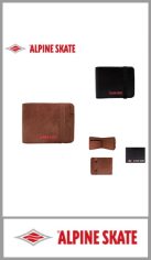 Billetera  ALPINE SKATE para hombre, confeccionada en PU de muy buena calidad, con una división y porta tarjetas, contiene elastico de cierre. Color surtido igual a la imagen.  Pack por unidad. 
Medida 8cm x 11cm x 2cm