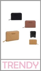 Billetera de PU TRENDY, con dos divisiones y varios compartimentos y cierre perimetral. Divisores y tarjetero. Excelentes detalles y terminaciones según imagen
 Medidas:  9cm x 13cm x 2.5cm
Colores surtidos. Pack por unidad.