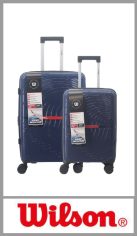 Juego de valijas WILSON de PP ( prolipropileno) Cuenta con 4 ruedas 360º que le permite moverse en todas las direcciones sin problemas. Divisor organizador intermedio con red y elásticos. Set por 2 piezas con carro reforzado, candado y manija extensible. Medidas: 20 + 24. Pack por juego 2 piezas.
