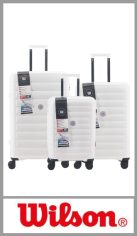Juego de valijas WILSON rígidas. Cuenta con 4 ruedas 360º que le permite moverse en todas las direcciones sin problemas. Divisor organizador intermedio con red y elásticos. Bolsillos frontales con cierre Set por 3 piezas con carro reforzado, candado y manija extensible. Medidas: 20 + 24 + 28.  Pack por juego 3 piezas.
