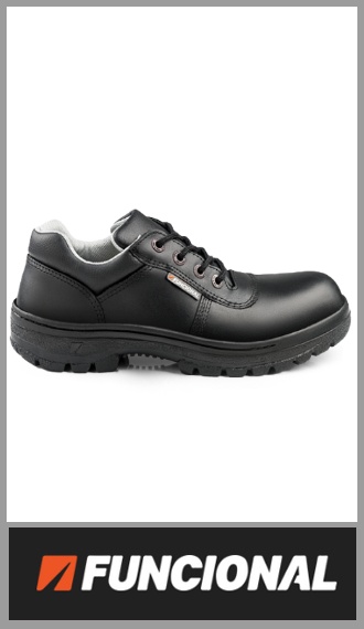 Zapato Francés Funcional línea Caucho, con puntera de acero, exterior en cuero flor HQ y forro interior Drymax, cuello acolchado y lengüeta con semi-fuelle. Suela de caucho bidensidad, pegada y cosida, antideslizante, resistente a hidrocarburos y con propiedades dieléctricas, ideal para trabajos en pisos húmedos, contacto con químicos o riesgo eléctrico. Cordones de alta tracción con ojalillos metálicos. Numeración del 34 al 47. Pack por unidad.